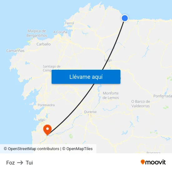 Foz to Tui map