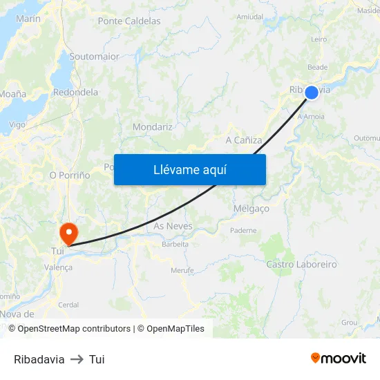 Ribadavia to Tui map