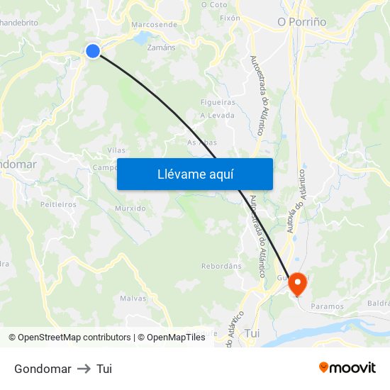 Gondomar to Tui map