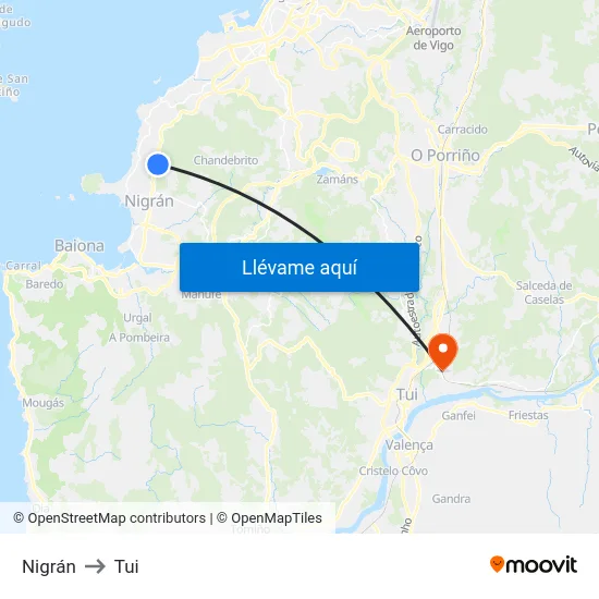 Nigrán to Tui map
