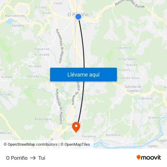 O Porriño to Tui map