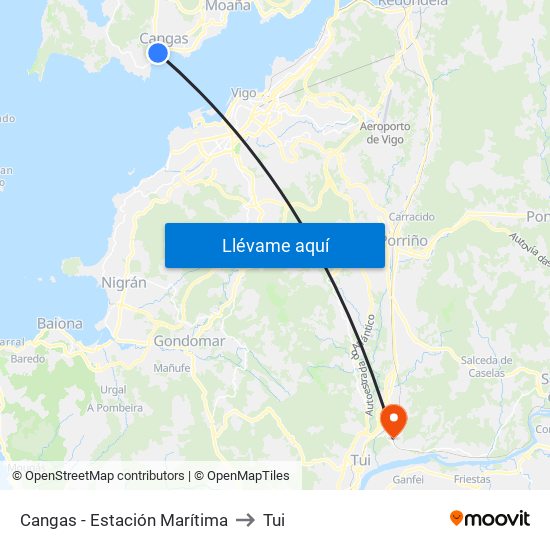 Cangas - Estación Marítima to Tui map