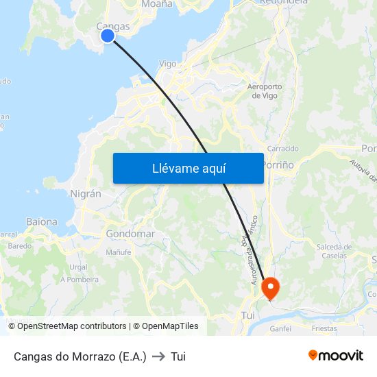 Cangas do Morrazo (E.A.) to Tui map