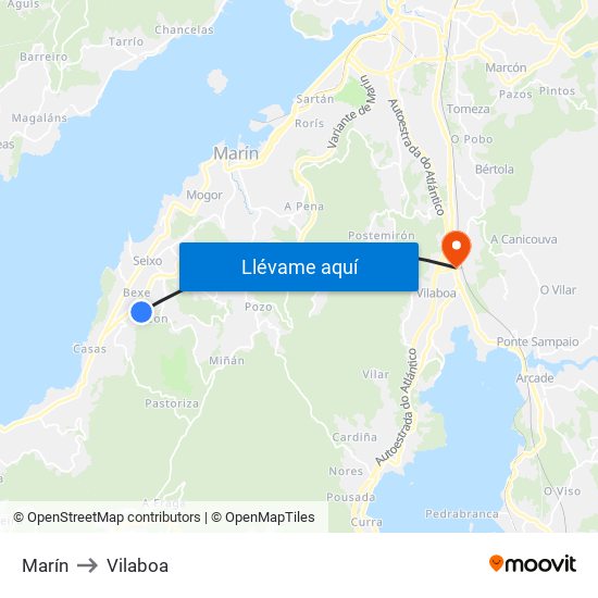 Marín to Vilaboa map