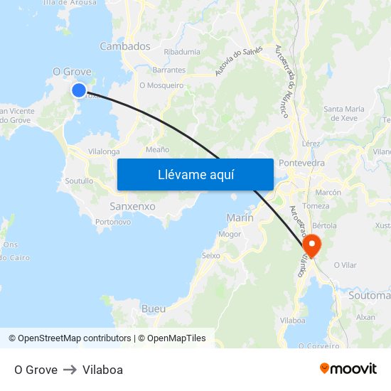 O Grove to Vilaboa map