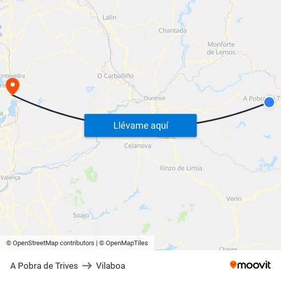A Pobra de Trives to Vilaboa map