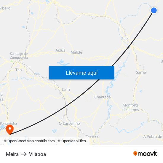 Meira to Vilaboa map