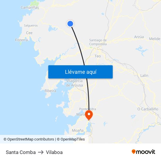 Santa Comba to Vilaboa map