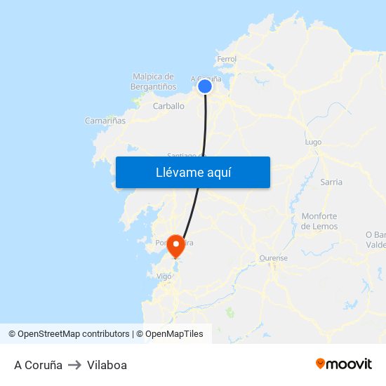 A Coruña to Vilaboa map