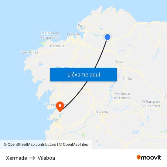 Xermade to Vilaboa map