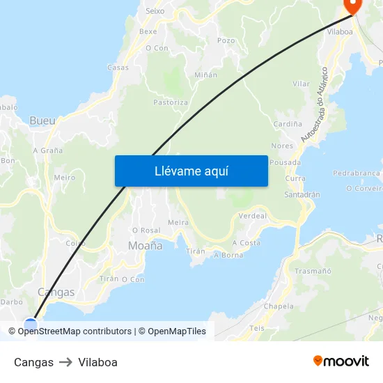 Cangas to Vilaboa map