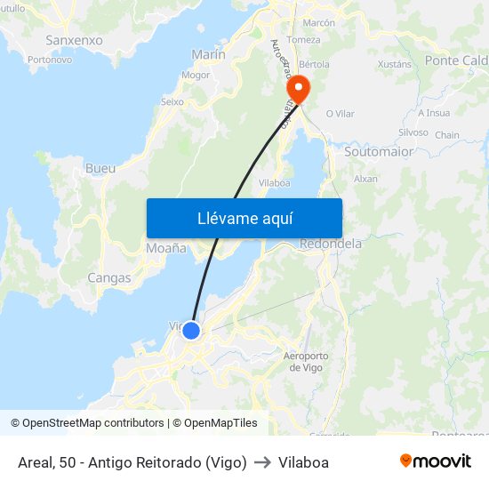 Areal, 50 - Antigo Reitorado (Vigo) to Vilaboa map