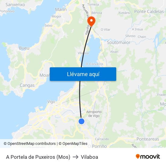 A Portela de Puxeiros (Mos) to Vilaboa map