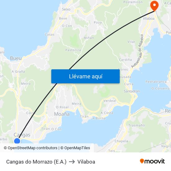 Cangas do Morrazo (E.A.) to Vilaboa map