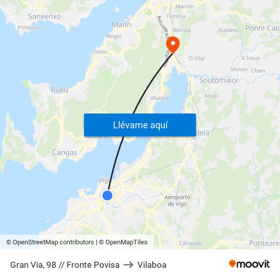 Gran Vía, 98 (Vigo) to Vilaboa map