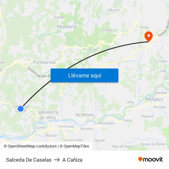 Salceda De Caselas to A Cañiza map