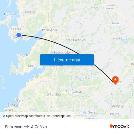 Sanxenxo to A Cañiza map