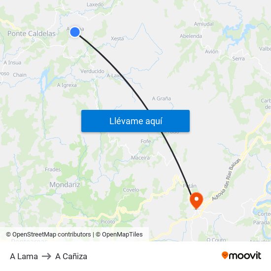 A Lama to A Cañiza map