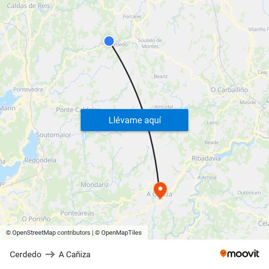 Cerdedo to A Cañiza map