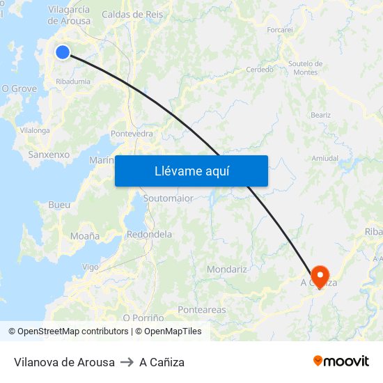 Vilanova de Arousa to A Cañiza map