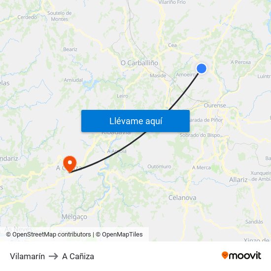 Vilamarín to A Cañiza map