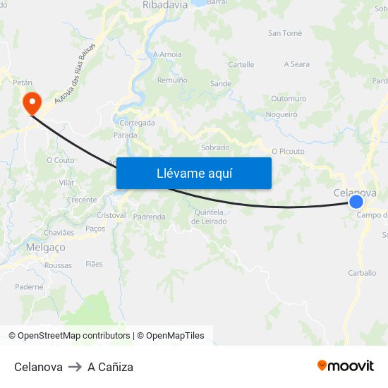 Celanova to A Cañiza map