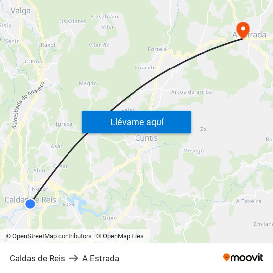 Caldas de Reis to A Estrada map