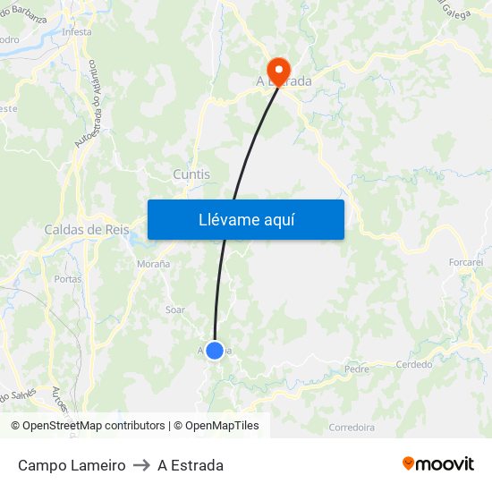 Campo Lameiro to A Estrada map