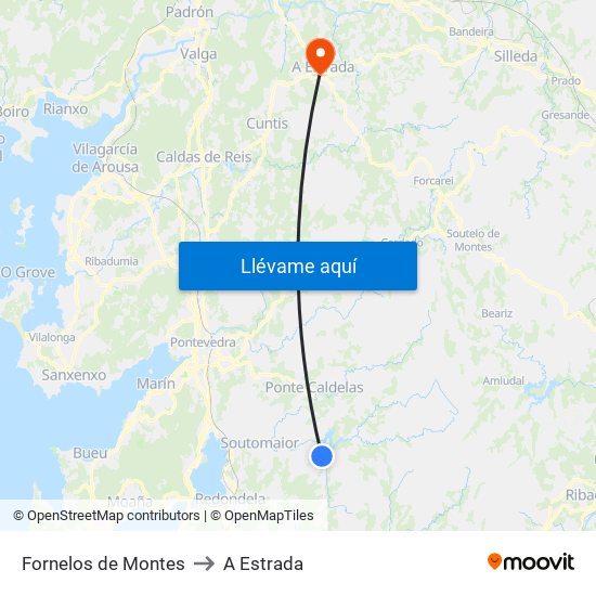 Fornelos de Montes to A Estrada map