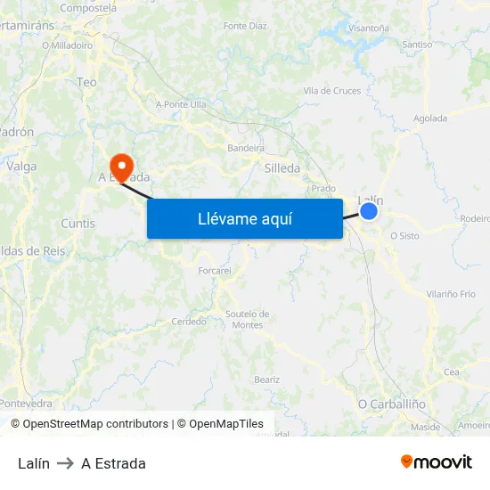 Lalín to A Estrada map