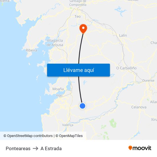 Ponteareas to A Estrada map