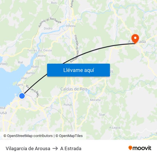 Vilagarcía de Arousa to A Estrada map