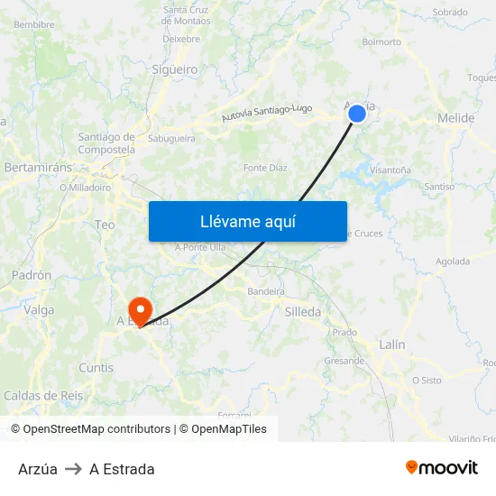 Arzúa to A Estrada map