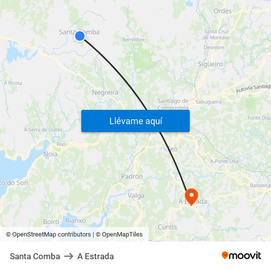 Santa Comba to A Estrada map