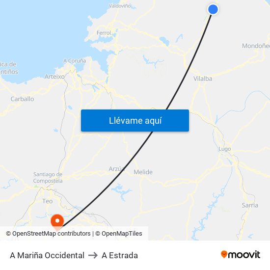 A Mariña Occidental to A Estrada map