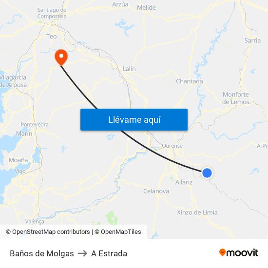 Baños de Molgas to A Estrada map