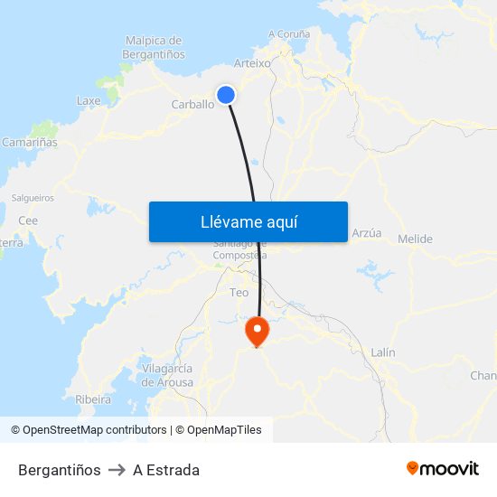 Bergantiños to A Estrada map