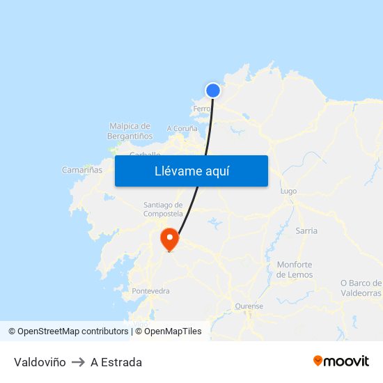 Valdoviño to A Estrada map