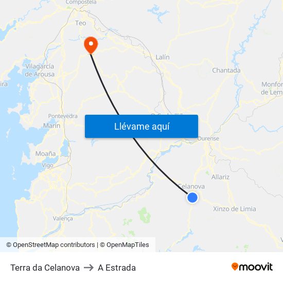 Terra da Celanova to A Estrada map