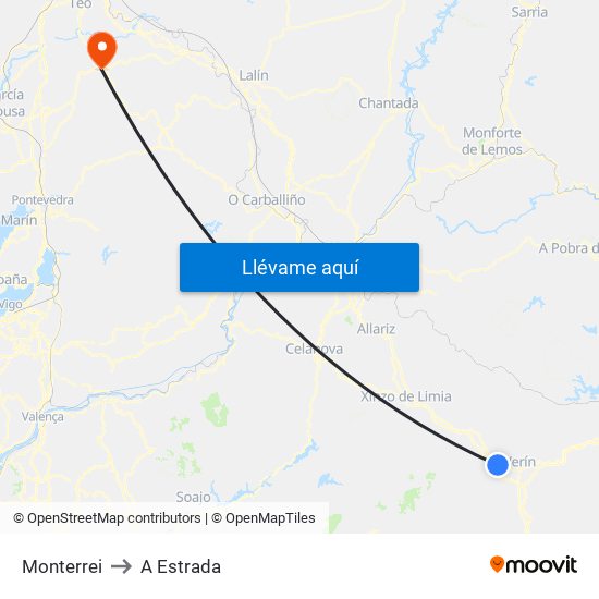 Monterrei to A Estrada map