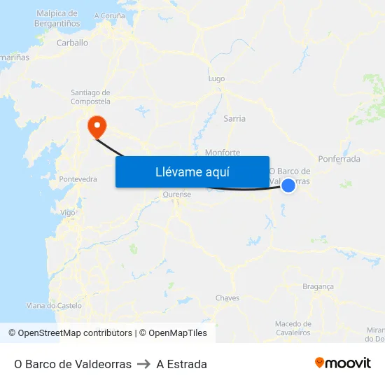 O Barco de Valdeorras to A Estrada map