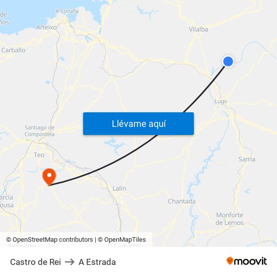 Castro de Rei to A Estrada map