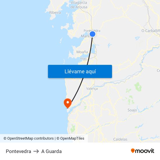 Pontevedra to A Guarda map