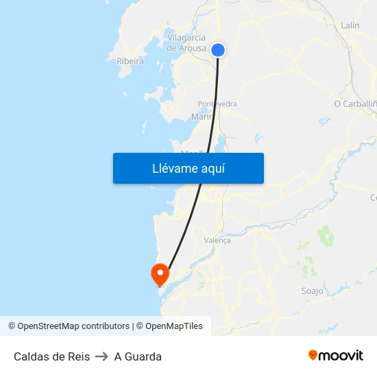 Caldas de Reis to A Guarda map