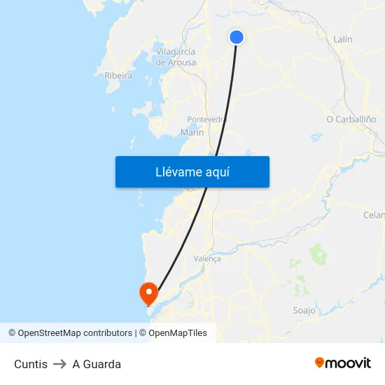 Cuntis to A Guarda map