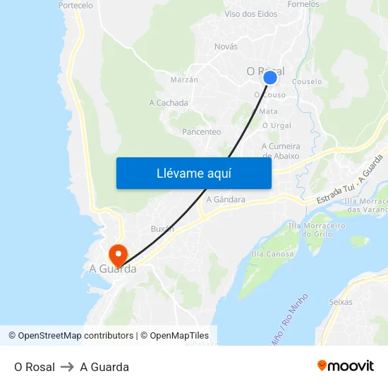 O Rosal to A Guarda map