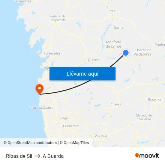 Ribas de Sil to A Guarda map