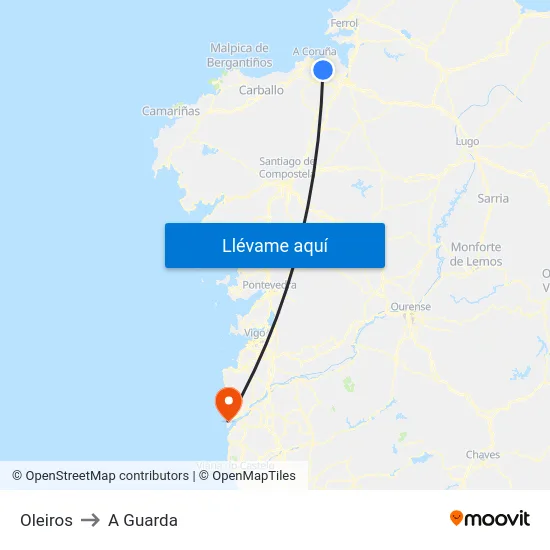 Oleiros to A Guarda map