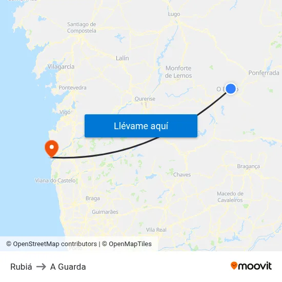 Rubiá to A Guarda map