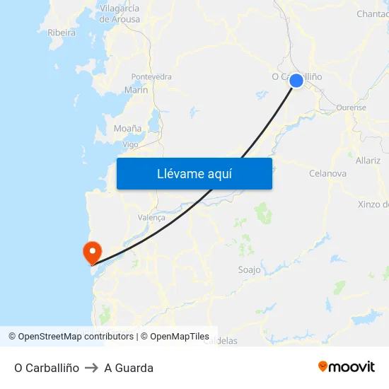 O Carballiño to A Guarda map